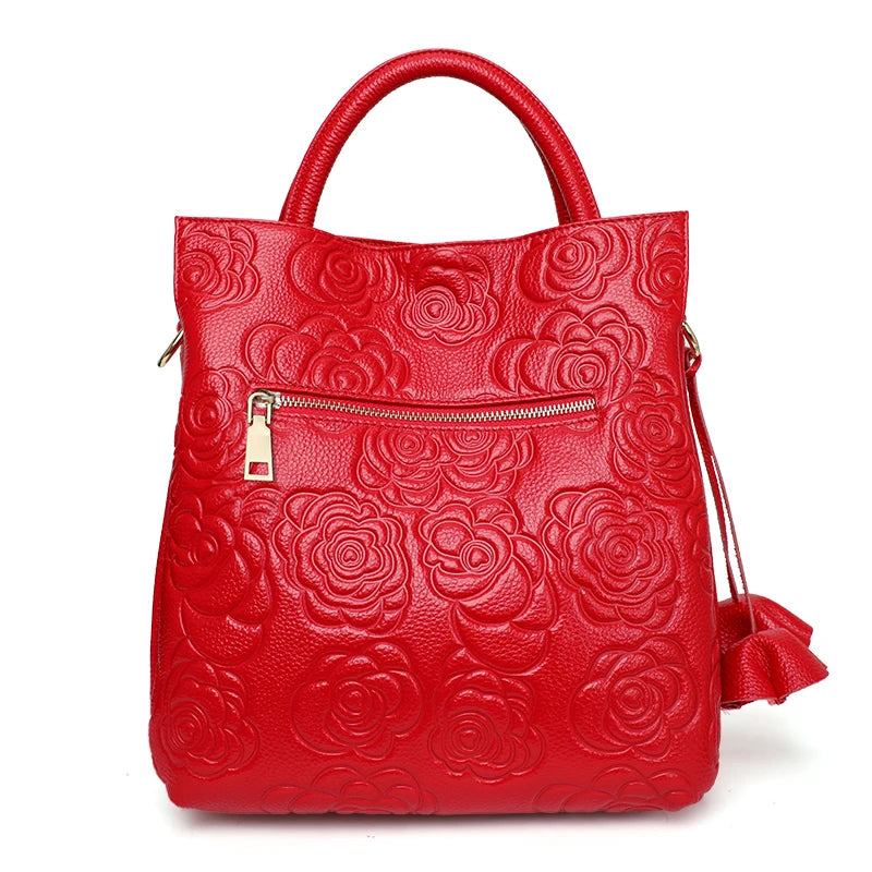Classic embossed women's bag leather pit bag