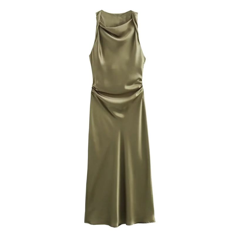 Sleeveless Temperament Silk Midi Long Dress