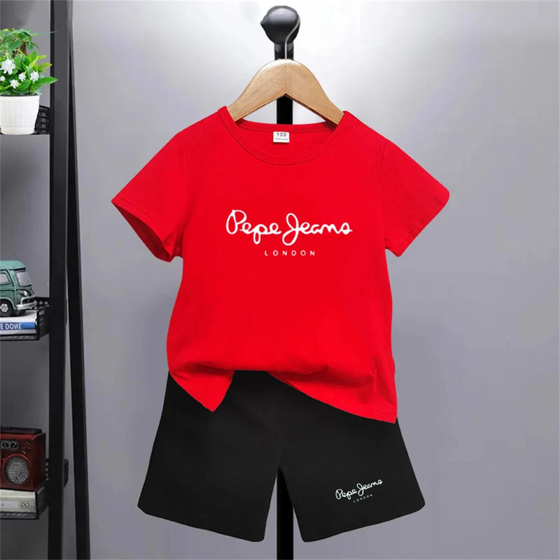 Brand letter printing girl Boy Age 3-12 T-shirt+shorts Sets