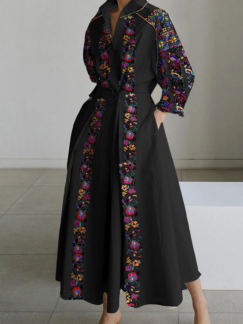 Shirt Dress Vintage Elegant A-Line Pleated Autumn Casual