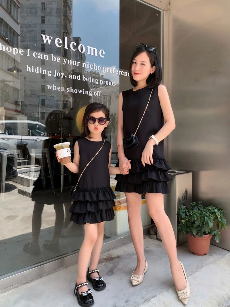 Summer Family Layered Cake Mother Daughter Ruffle Dress