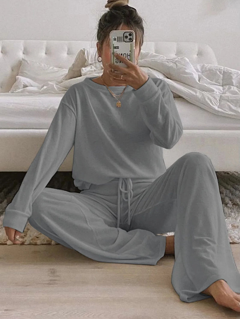 Round Neck Knit Sweater Long Sleeve Casual Suit