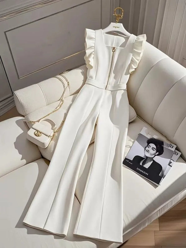 Office Lady White Elegant Jumpsuit Sleeveless