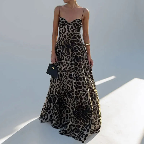 Summer Vintage Suspender Sleeveless Backless High Waist Long Dress
