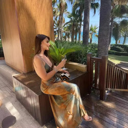 Elegant Sexy Long Dress V-neck Open-back Rainbow