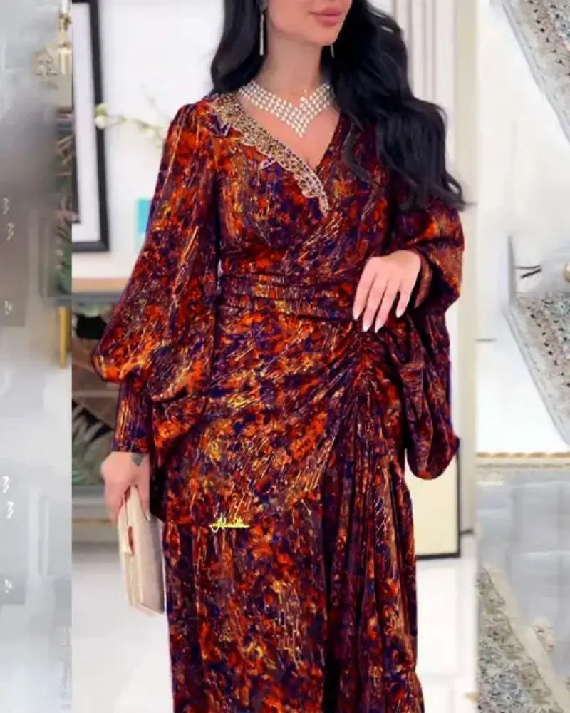 Elegant Sleeve V-neck Maxi Dress