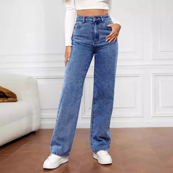 Straight Elegant Splice Button High Waist Trousers