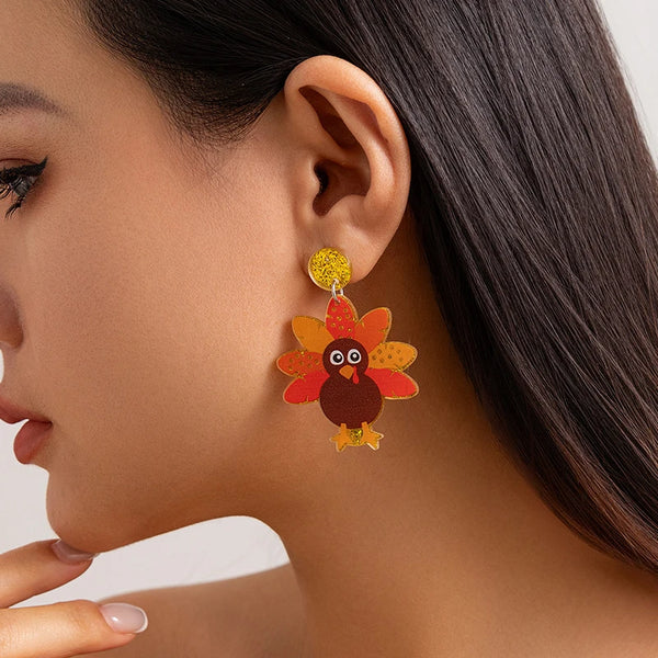 Charming Round Turkey Tail Wings Hat Earrings