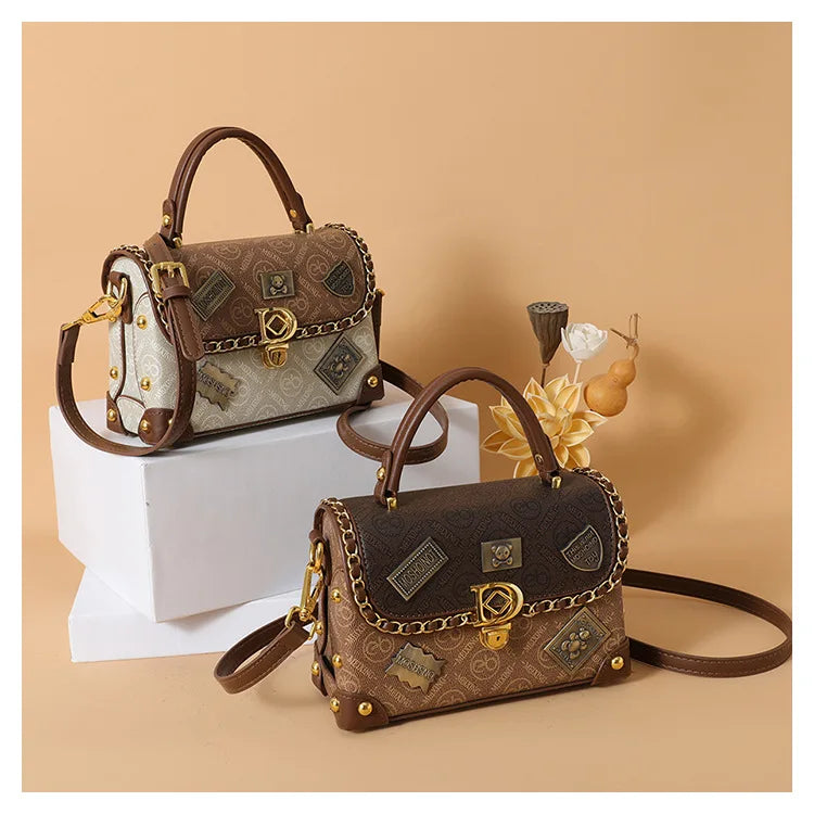 Retro Shoulder Crossbody Bag Exquisite Bear Badge Decoration