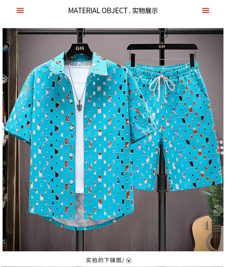 2 Pieces Set Tracksuit Men's Shirt Shorts