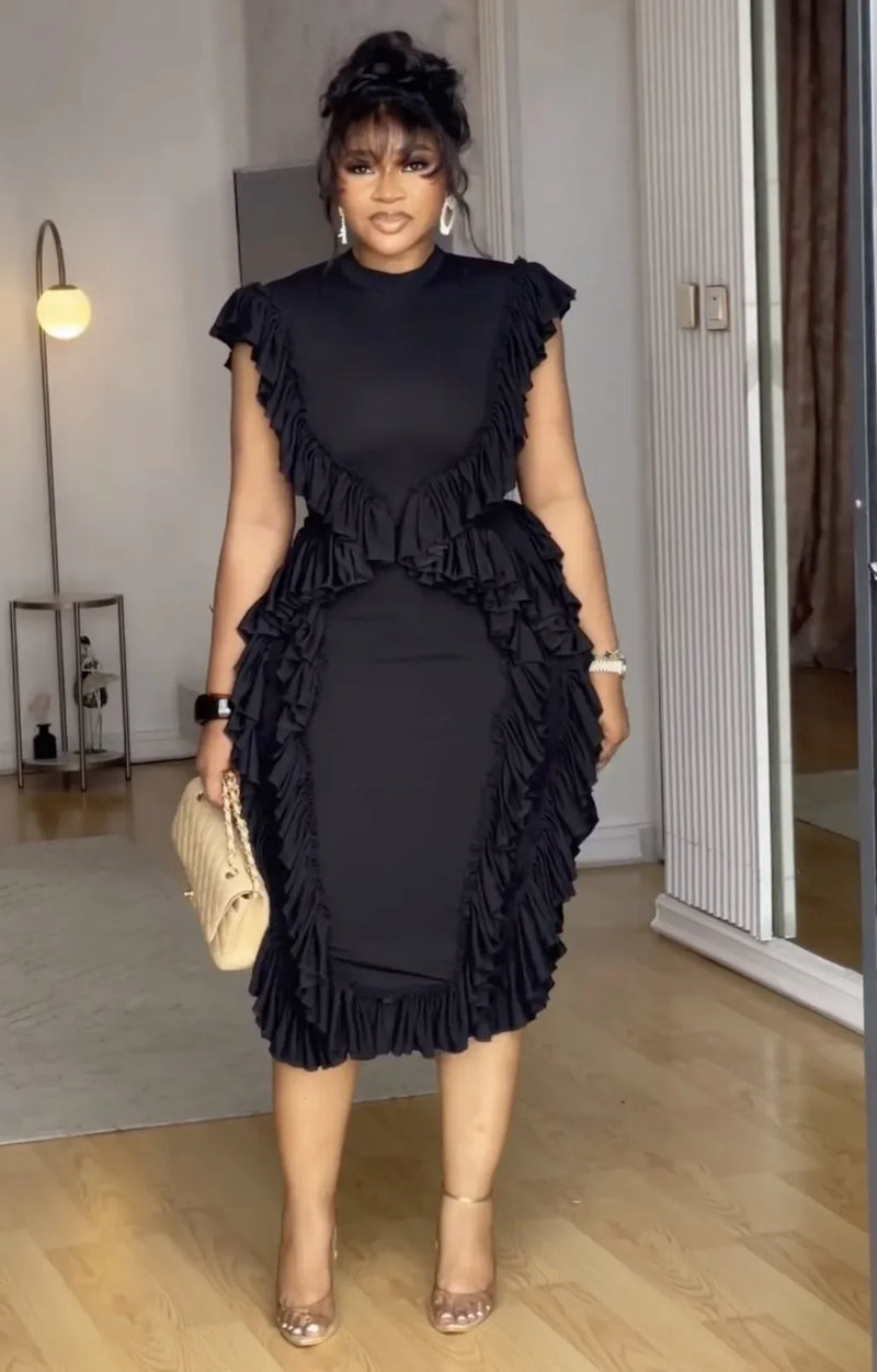 Empire Waist Gathered Lace Sleeveless Bodycon Midi Dress