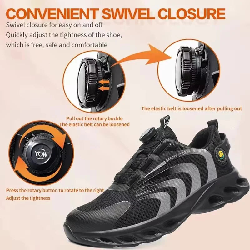 Rotary Buckle Work Sneakers Protective Lightweight Safety Shoes