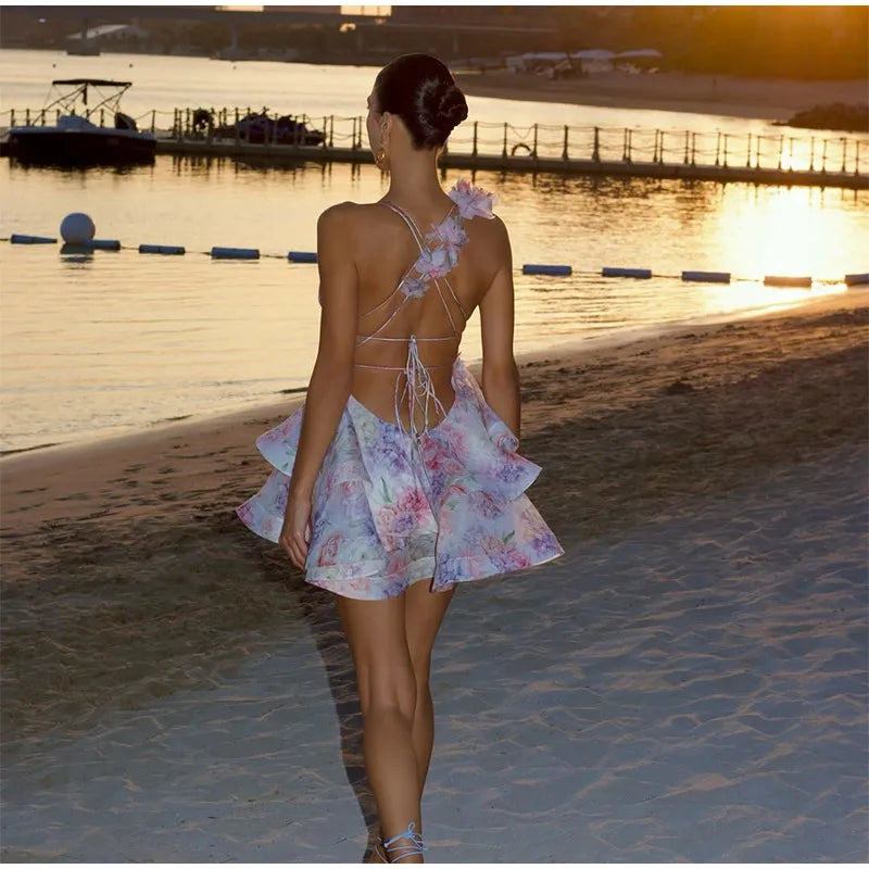 Elegant Flare Sleeve V Neck Pleated High Waist Dress