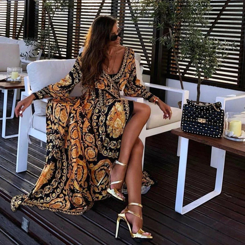Summer Floral Swimsuit Print Belt Bathing Dress