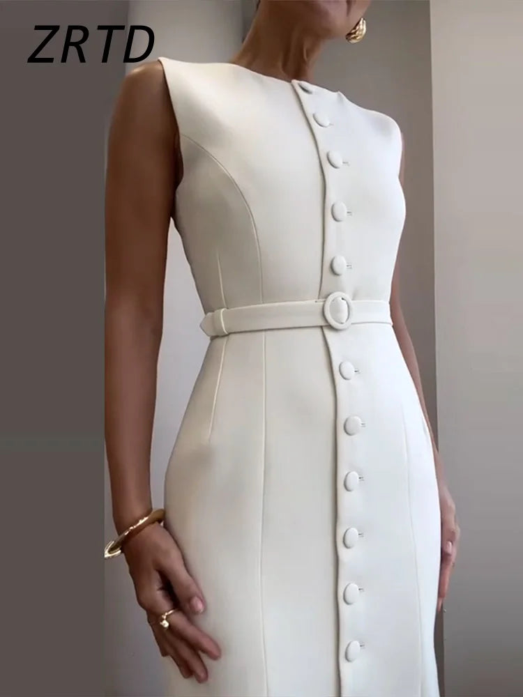 Elegant Single-breasted Belt Long Dress