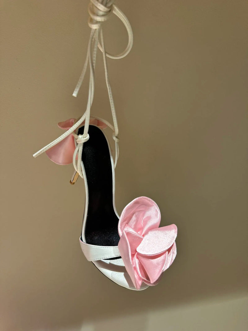 Silk Rose High Heel Strap Sandals