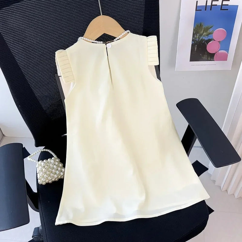 2-7 Year Old Girl Princess Beige Flower Tank Top Dress