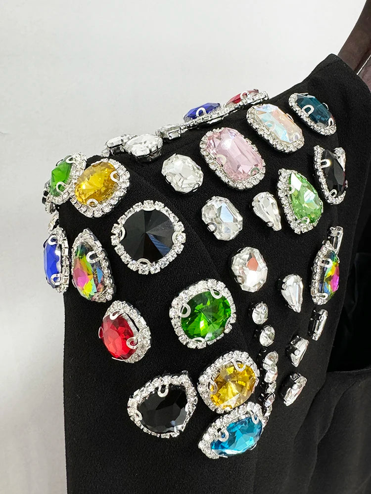 Sleeve Diamonds Rhinestone Beaded Long Dress