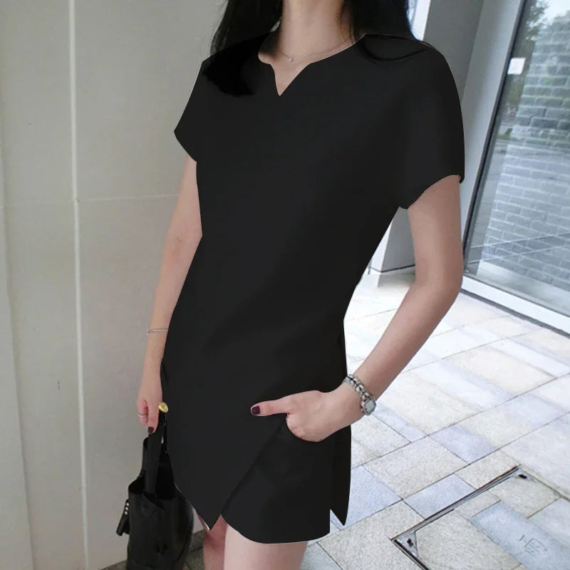 White Black Suit Split Shirt and Shorts Summer Two-piece