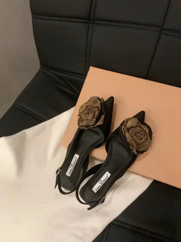 New Flower Sandals Elegant Satin Mule Shoes