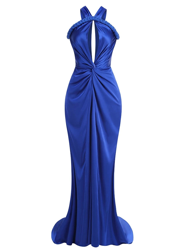 Asymmetrical Straps Maxi Red Sleeveless Backless Dress