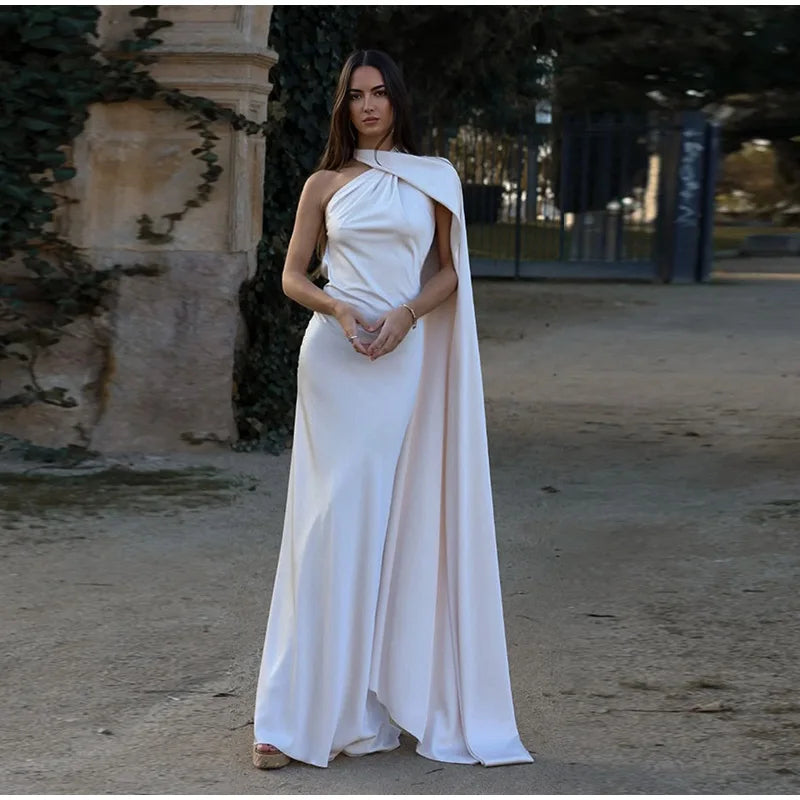 Elegant Solid Ribbon Off Shoulder Sleeveless Backless Slim Dress