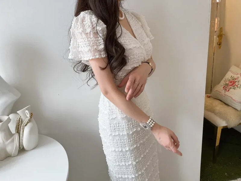 Elegant Bodycon V-neck Short Sleeve Long Dress