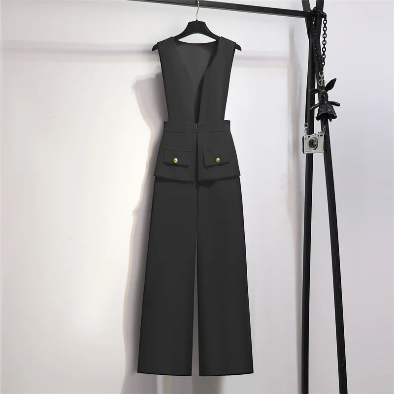 Elegant Style Chic Drape Patchwork Straight High Waist Jumpsuits