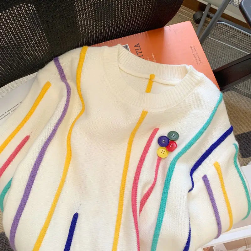 Winter Tassels Rainbow Striped Sweater Coat
