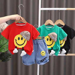 Cartoon Short Sleeve T-Shirt Denim Shorts 2PCS