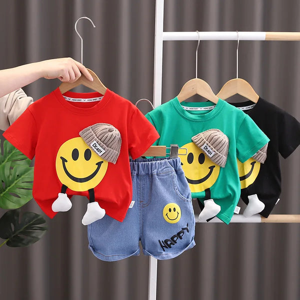 Cartoon Short Sleeve T-Shirt Denim Shorts 2PCS