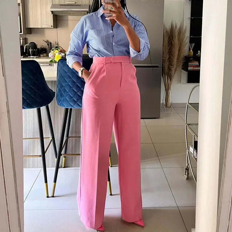 Elegant Fashion Wide Leg High Waist Loose Straight Trousers
