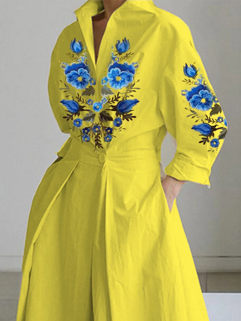 Shirt Dress Vintage Elegant A-Line Pleated Autumn Casual