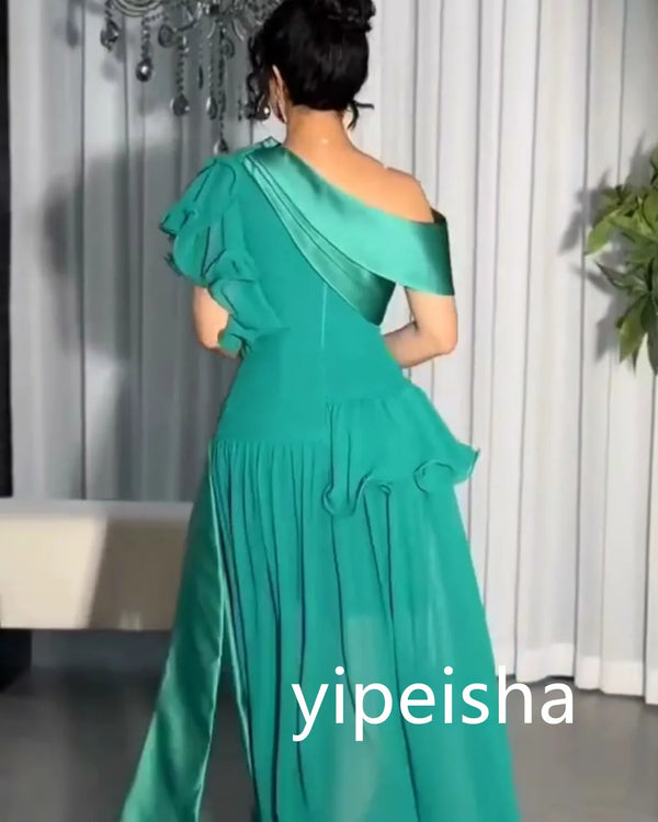 Elegant Retro Chiffon A-line One-shoulder Midi Dress
