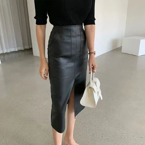Slim Straight Faux Leather Skirt