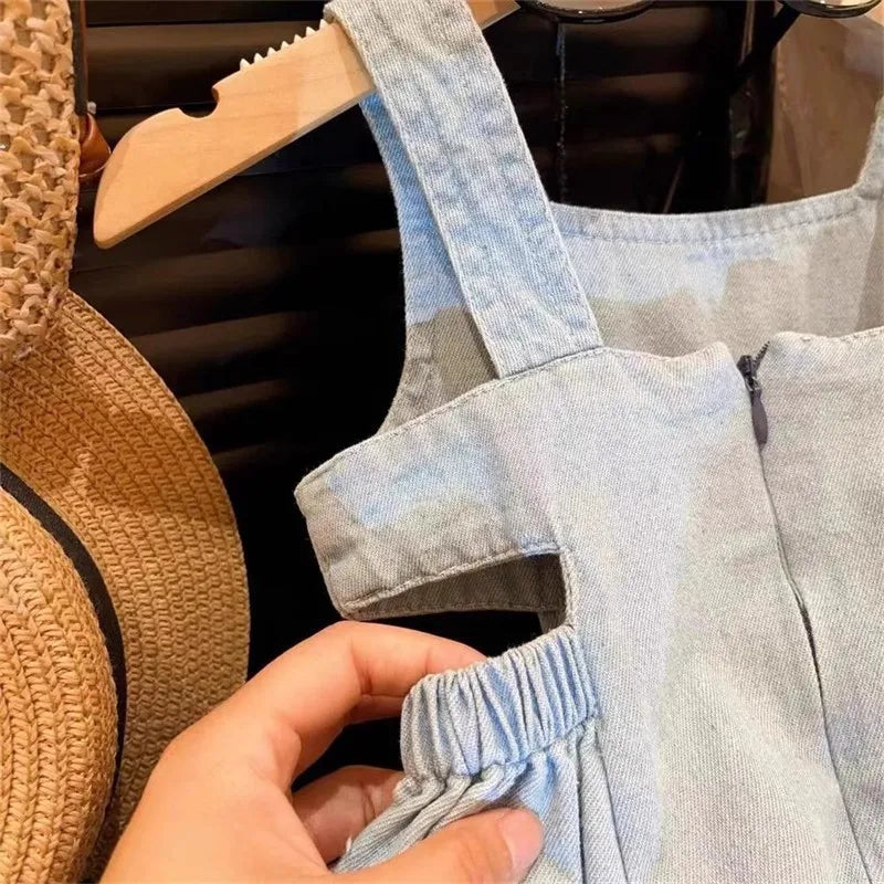 CAMINA Blue Denim Sling Dress with Waist