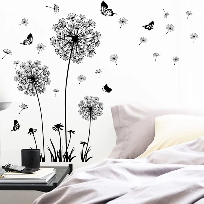 Black Dandelion Sitting Room Bedroom Wall Stickers