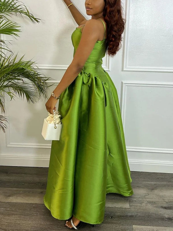 Vintage Cute A Line Puffy Big Swing Green Strap Dress