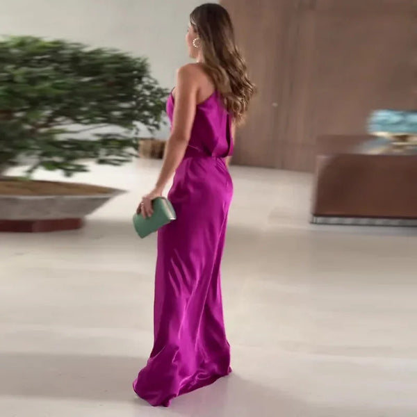 Pure Color Hang Neck Sleeveless Women's Dress