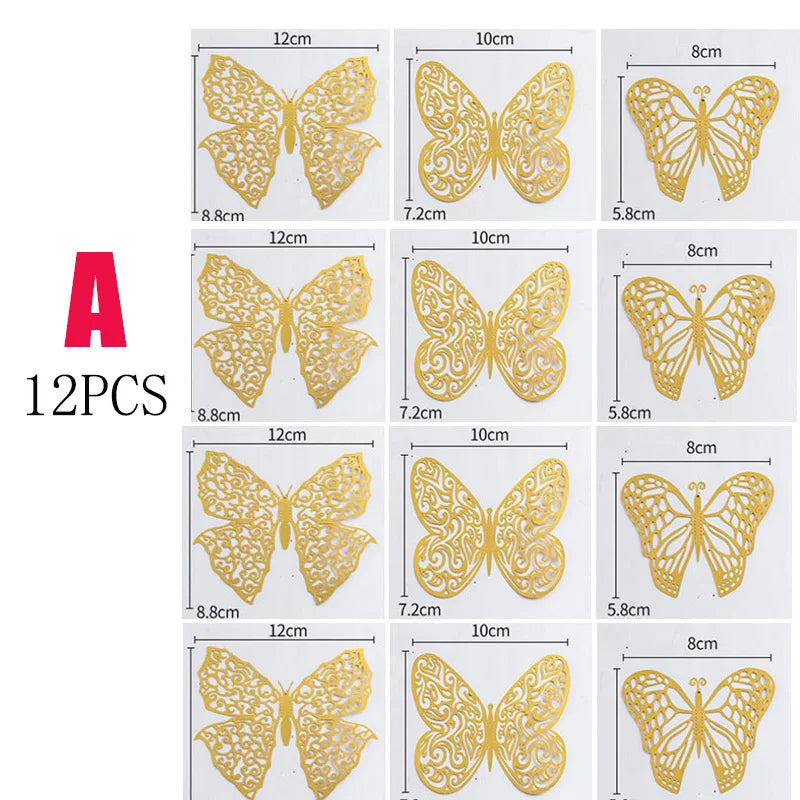 12Pcs Hollow Butterfly Creative Wall Sticker