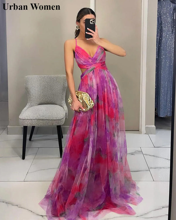 Elegant Floral Suspender Long Dress