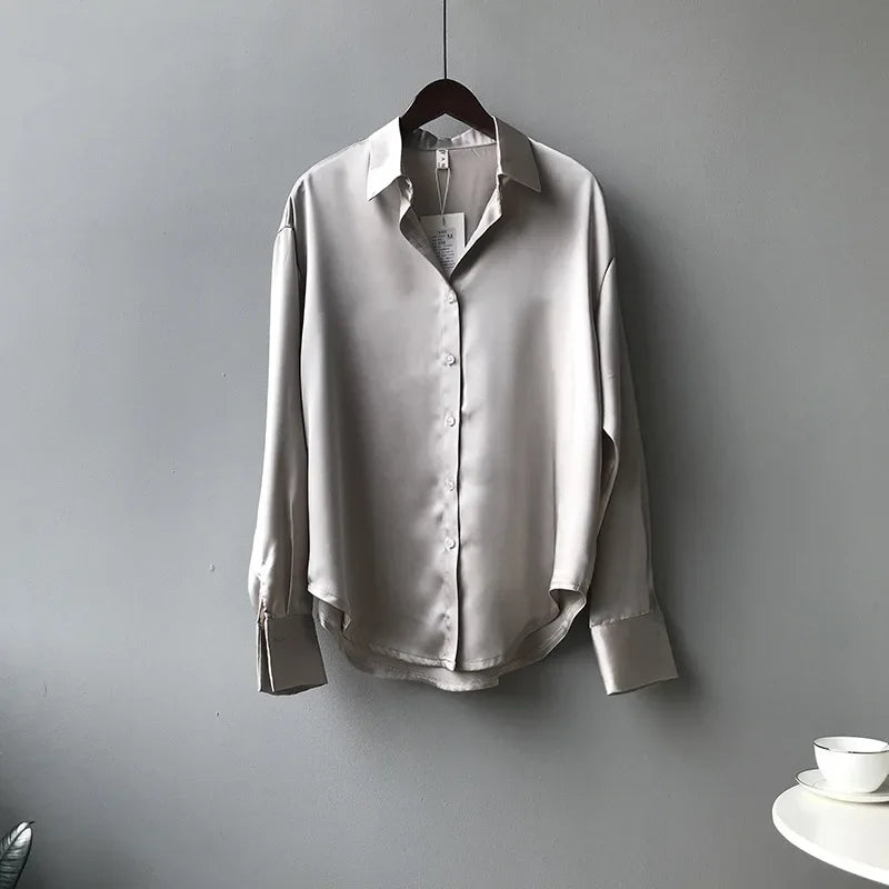 Button Up Satin Silk Shirt Vintage Blouse