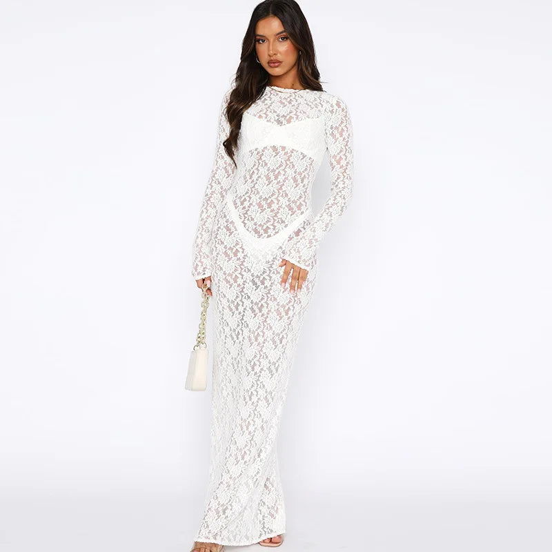 See Through Lace Bodycon Long Sleeve Dress