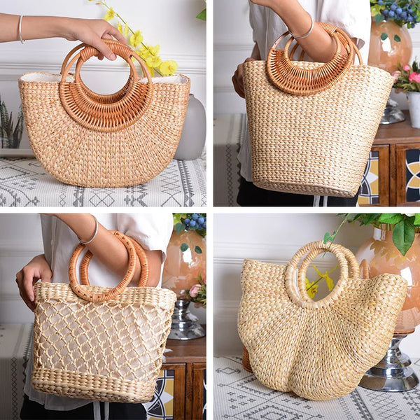 Khaki Rattan Handmade Straw Tote Bag
