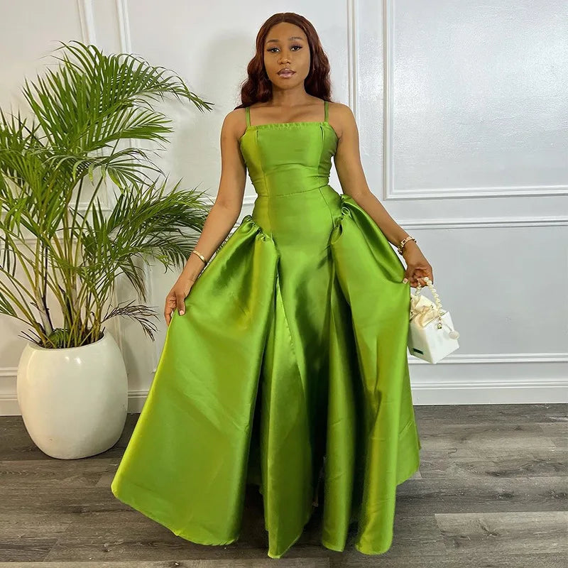 Vintage Cute A Line Puffy Big Swing Green Strap Dress