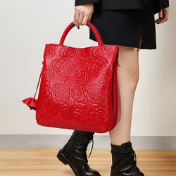 Classic embossed women's bag leather pit bag