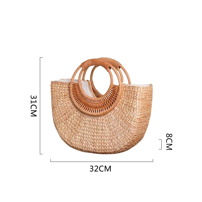 Khaki Rattan Handmade Straw Tote Bag