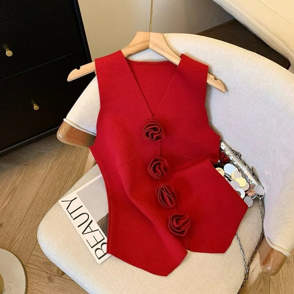 French Style V-neck Sleeveless Knitted Aesthetic Tank