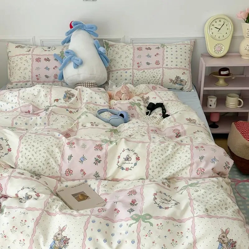 Pink Floral Bedding Set Single Double Queen Size Duvet Cover