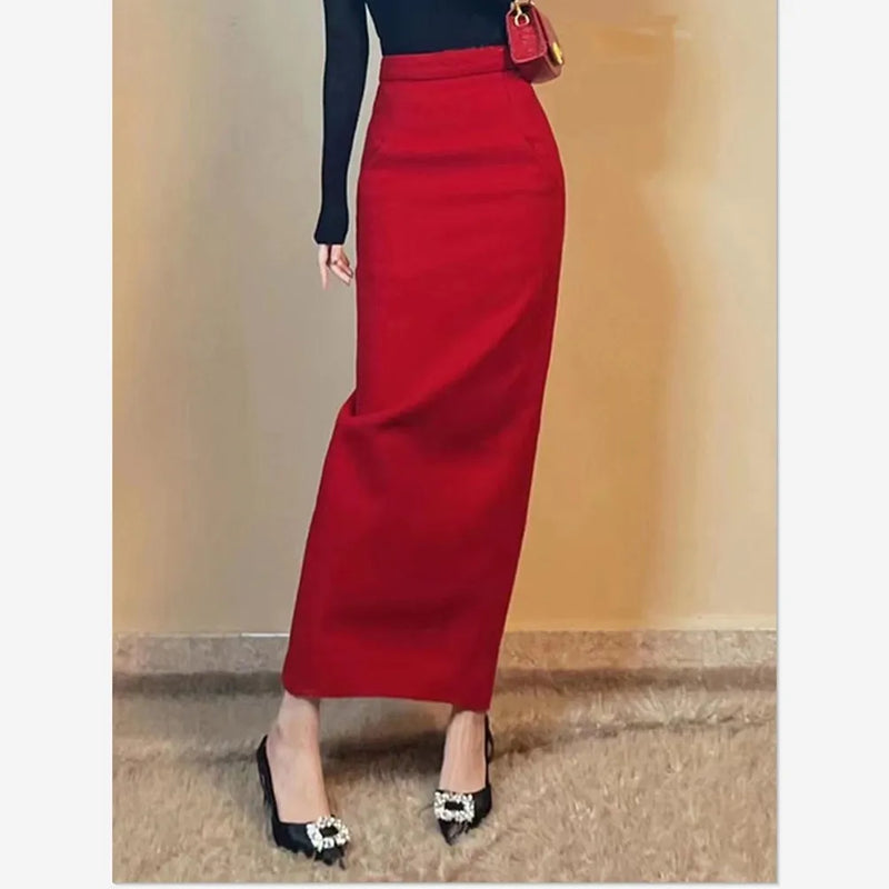 Elegant Slim High Waist Split Skirt Office Lady